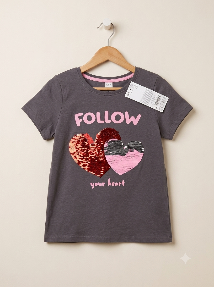 Girls Follow Your Heart Sequin T-Shirt - flat lay 2
