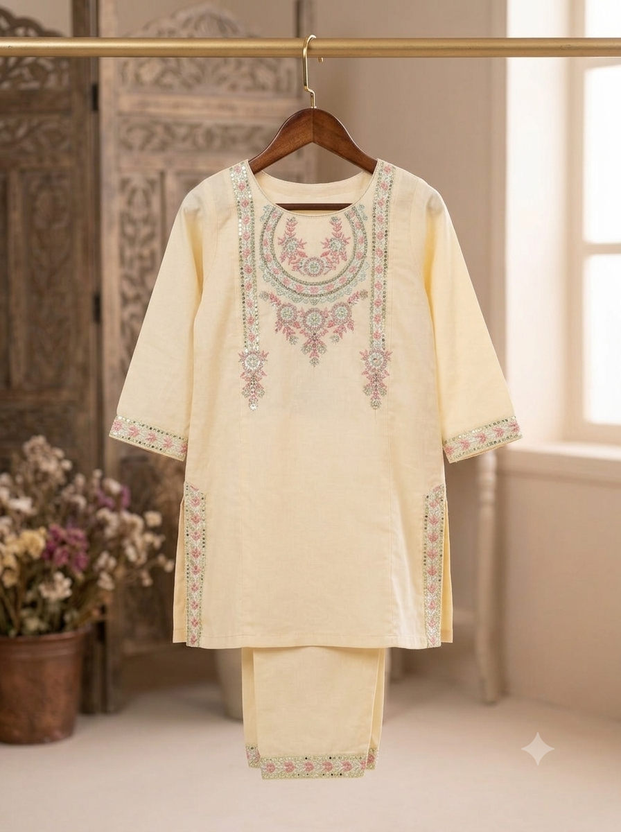 Girls Embroidered Shalwar Kameez - model wearing