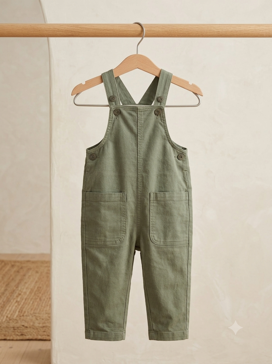 Boys Olive Green Dungaree