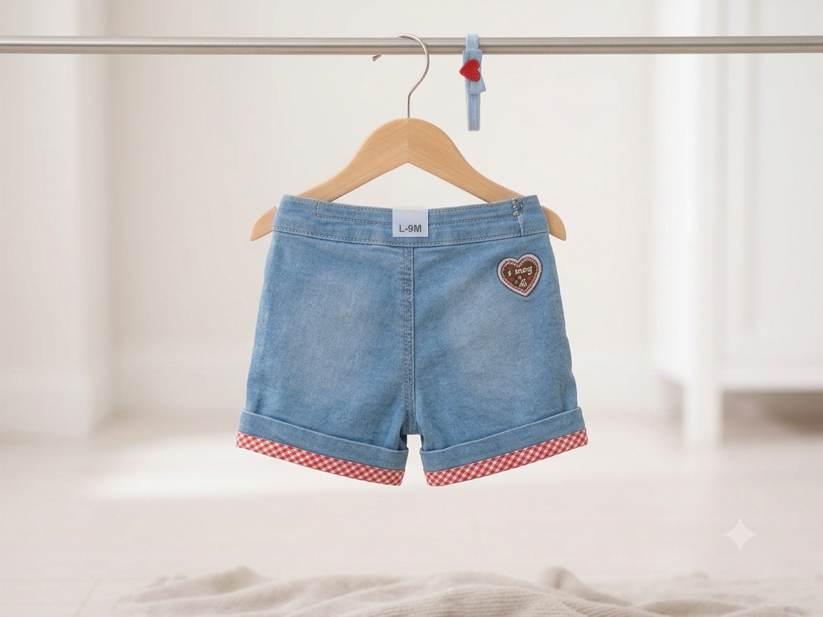 Girls Embroidered Denim Short - Baby girl standing