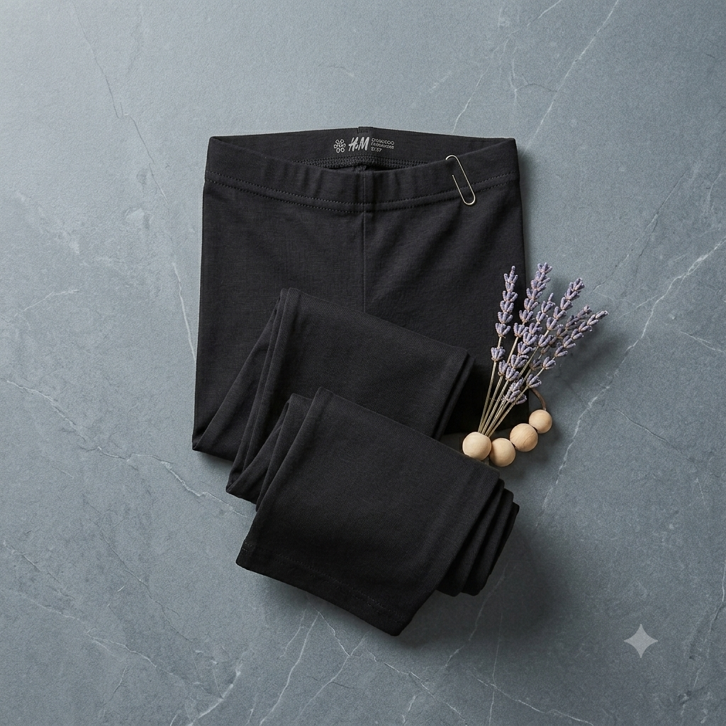 Girls black tights folded with lavender decoration