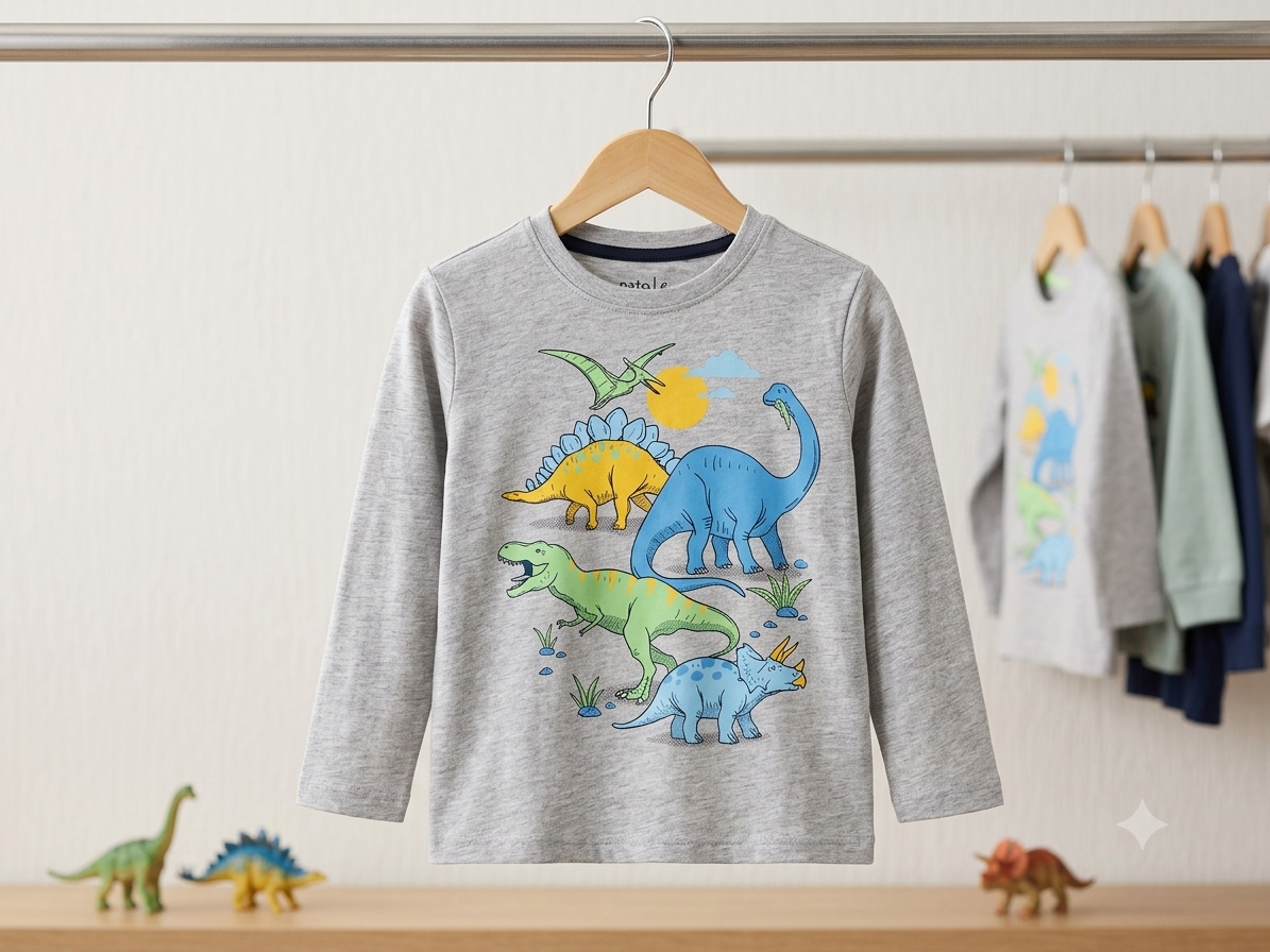 Boys dinosaur t-shirt - lifestyle shot sitting