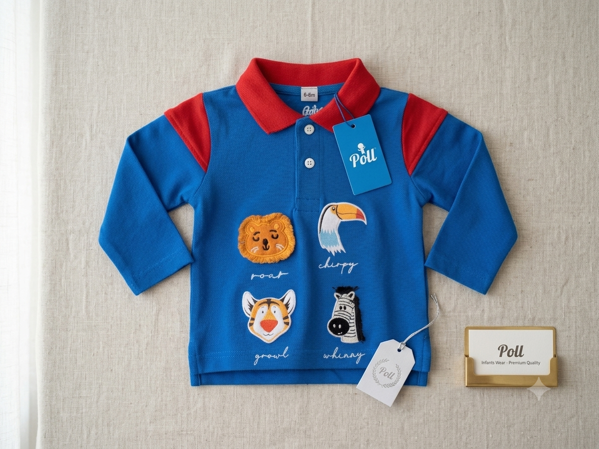 Boys Animal Friends Full Sleeve Polo Shirt (6-9M)
