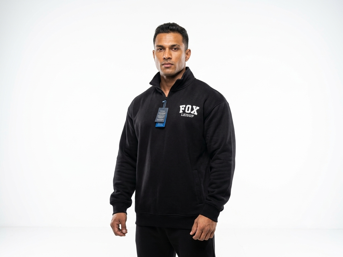 Black Half-Zip Fleece Sweatshirt