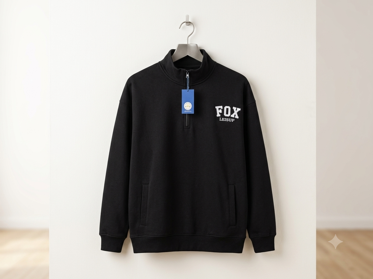 Black Half-Zip Fleece Sweatshirt