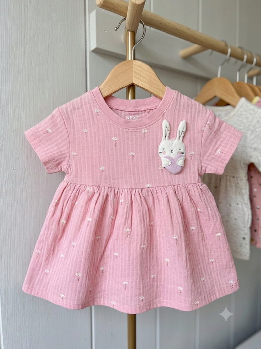 Baby Girls Pink Bunny Muslin Summer Dress