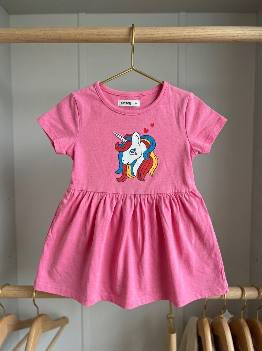 Girls Pink Unicorn Frock — 1 Year