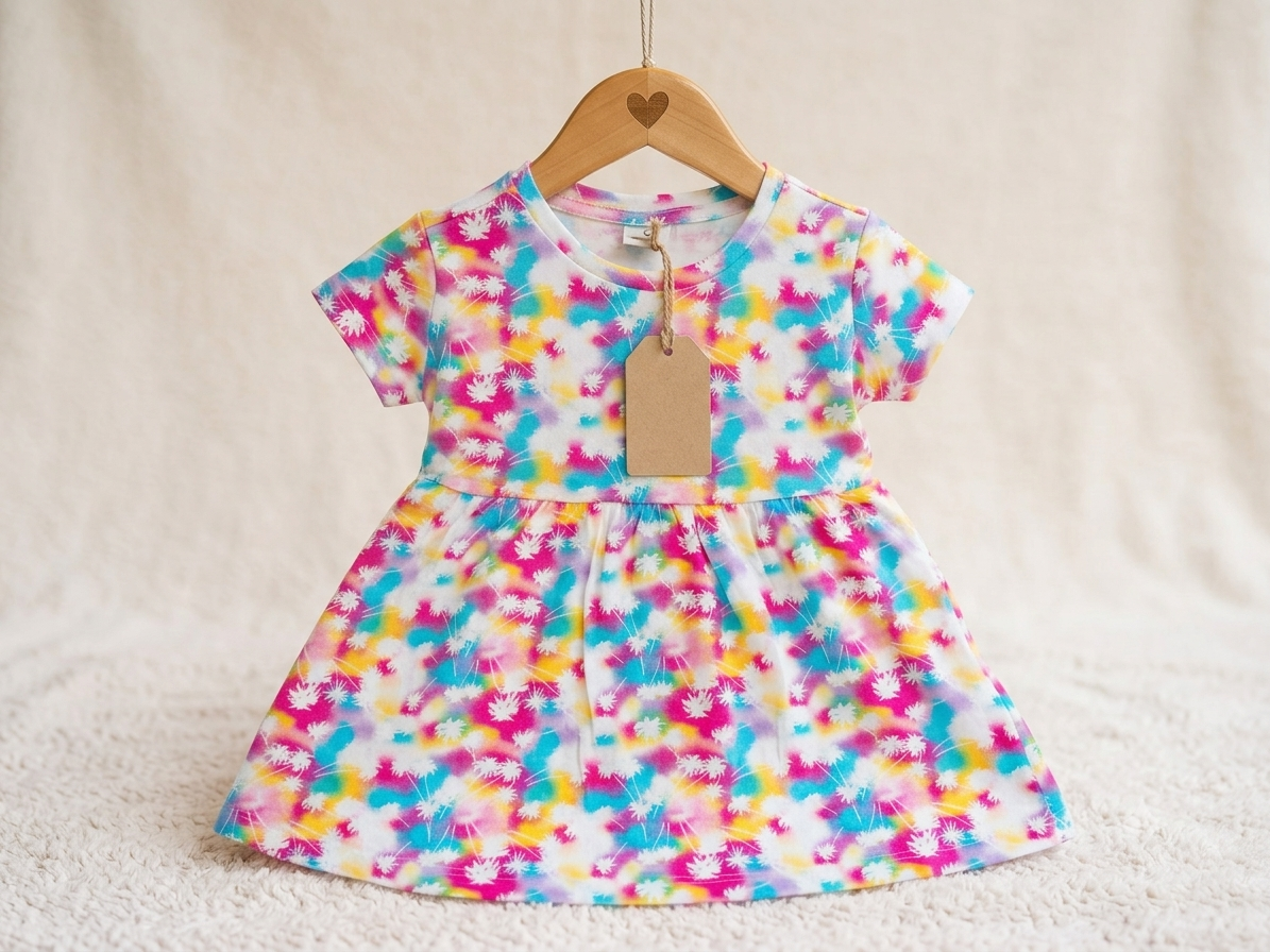 Baby girl wearing colorful floral frock