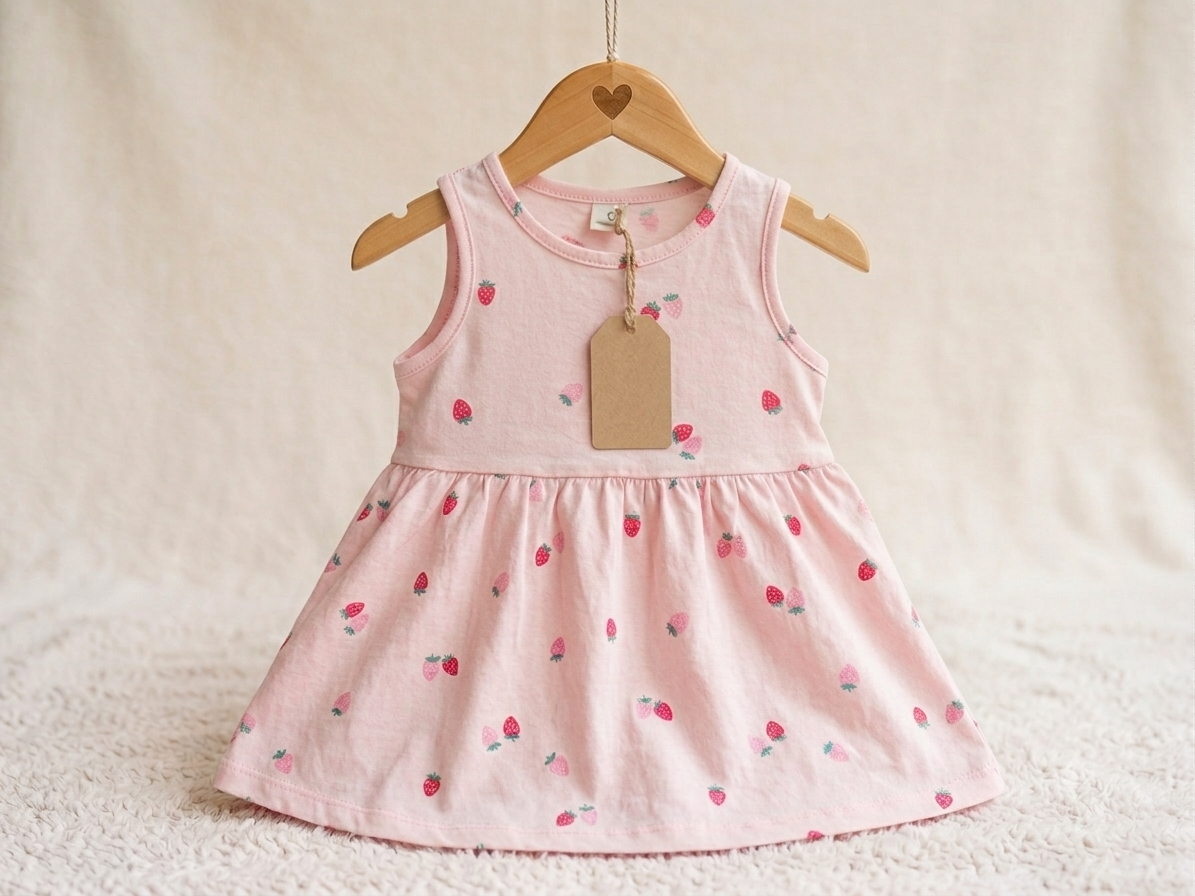 Baby girl wearing strawberry frock
