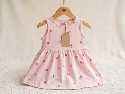 Baby girl wearing strawberry frock