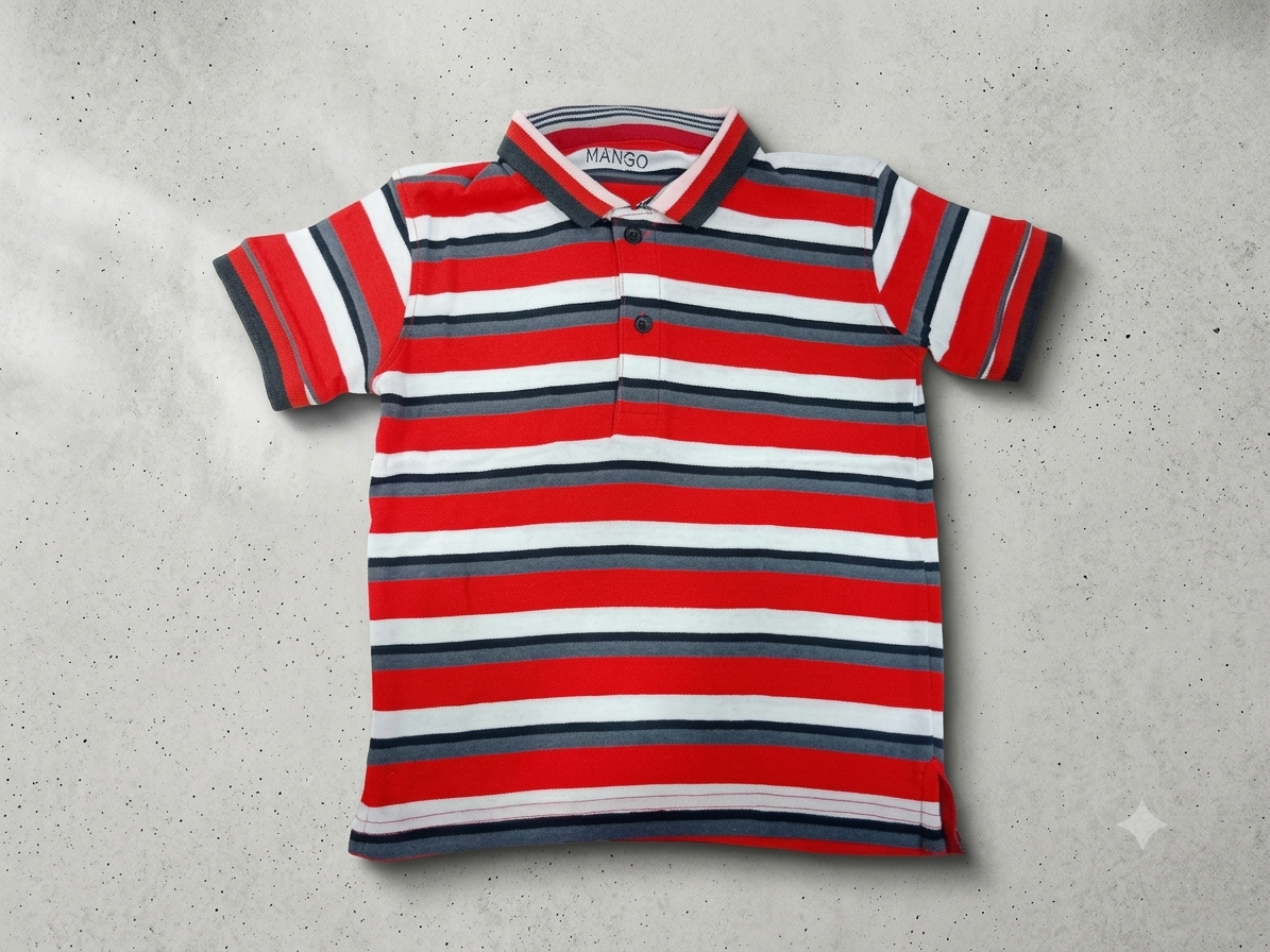 Boys polo shirt red striped - flat lay