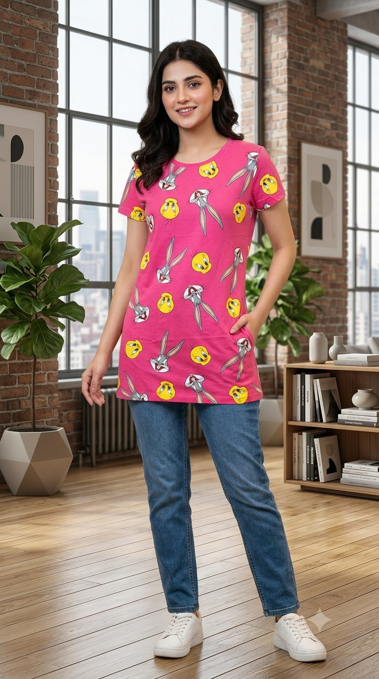 Ladies Long Style T-Shirt - Sweet Dreams Pink