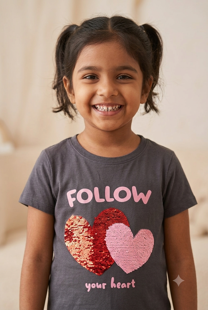 Girls Follow Your Heart Sequin T-Shirt - on model