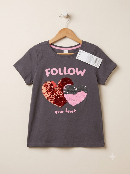 Girls Follow Your Heart Sequin T-Shirt - flat lay