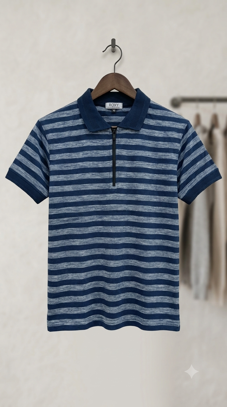 Boys Striped Polo Shirt - Gray Collar