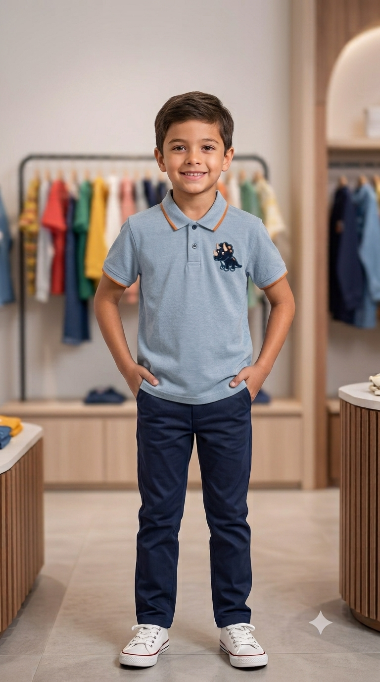 Boys Dino Patch Polo Shirt - model wearing Sport Hockey patch