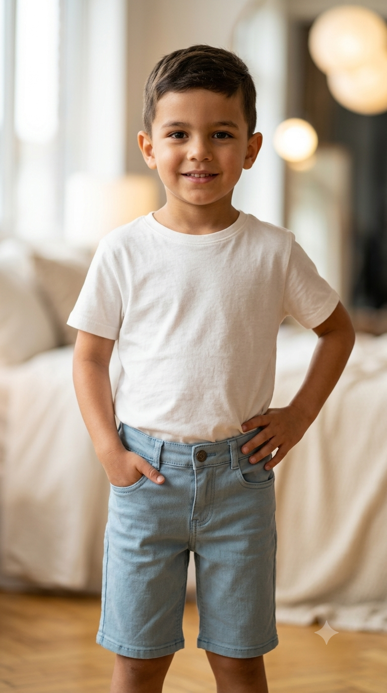 Boys Light Blue Denim Shorts - Flat lay on hanger