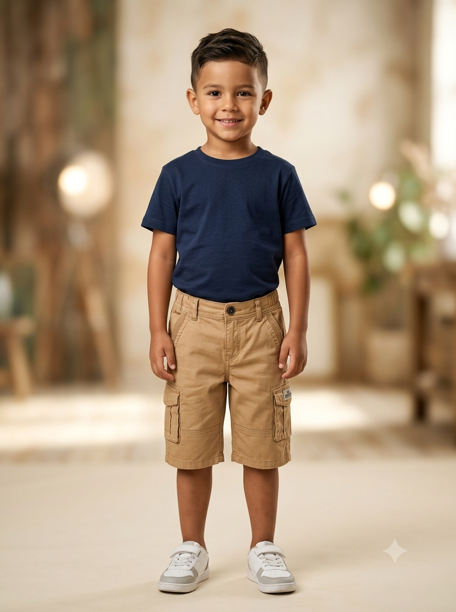 Boys Cotton Cargo Shorts - Hanger View