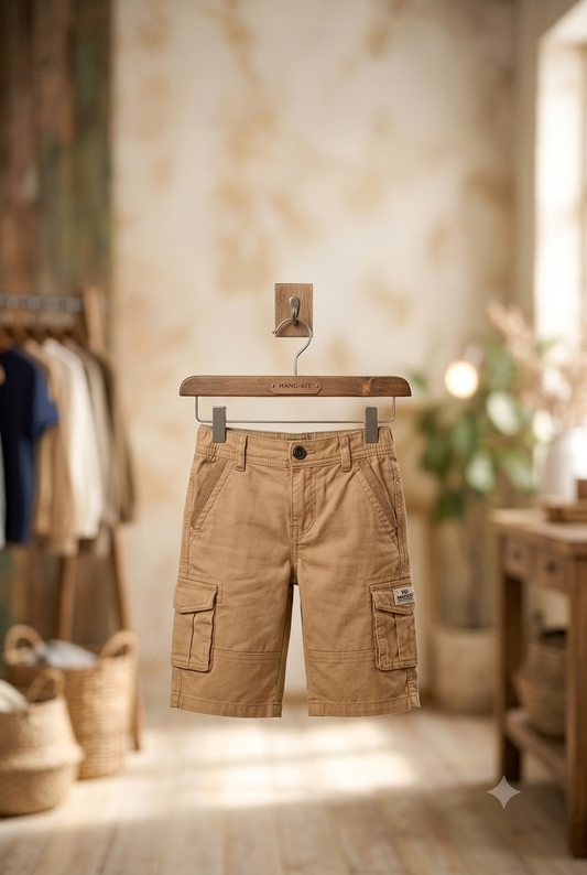 Boys Cotton Cargo Shorts - Model View
