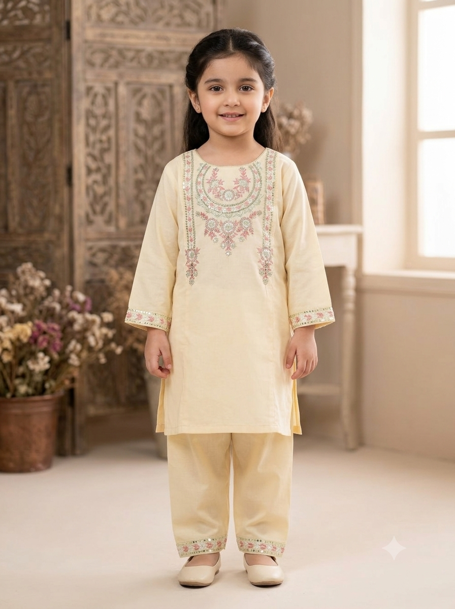 Girls Embroidered Shalwar Kameez - flat lay