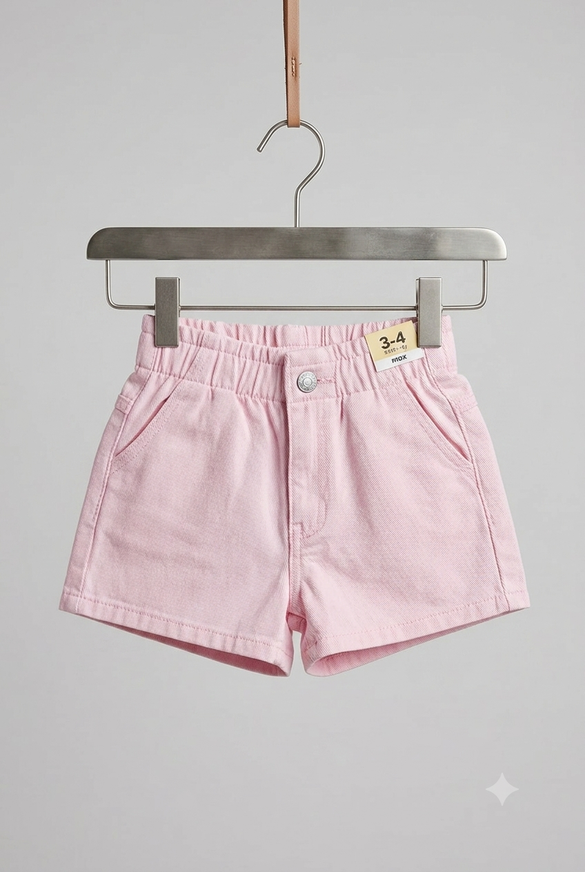 Girls pink denim shorts on hanger