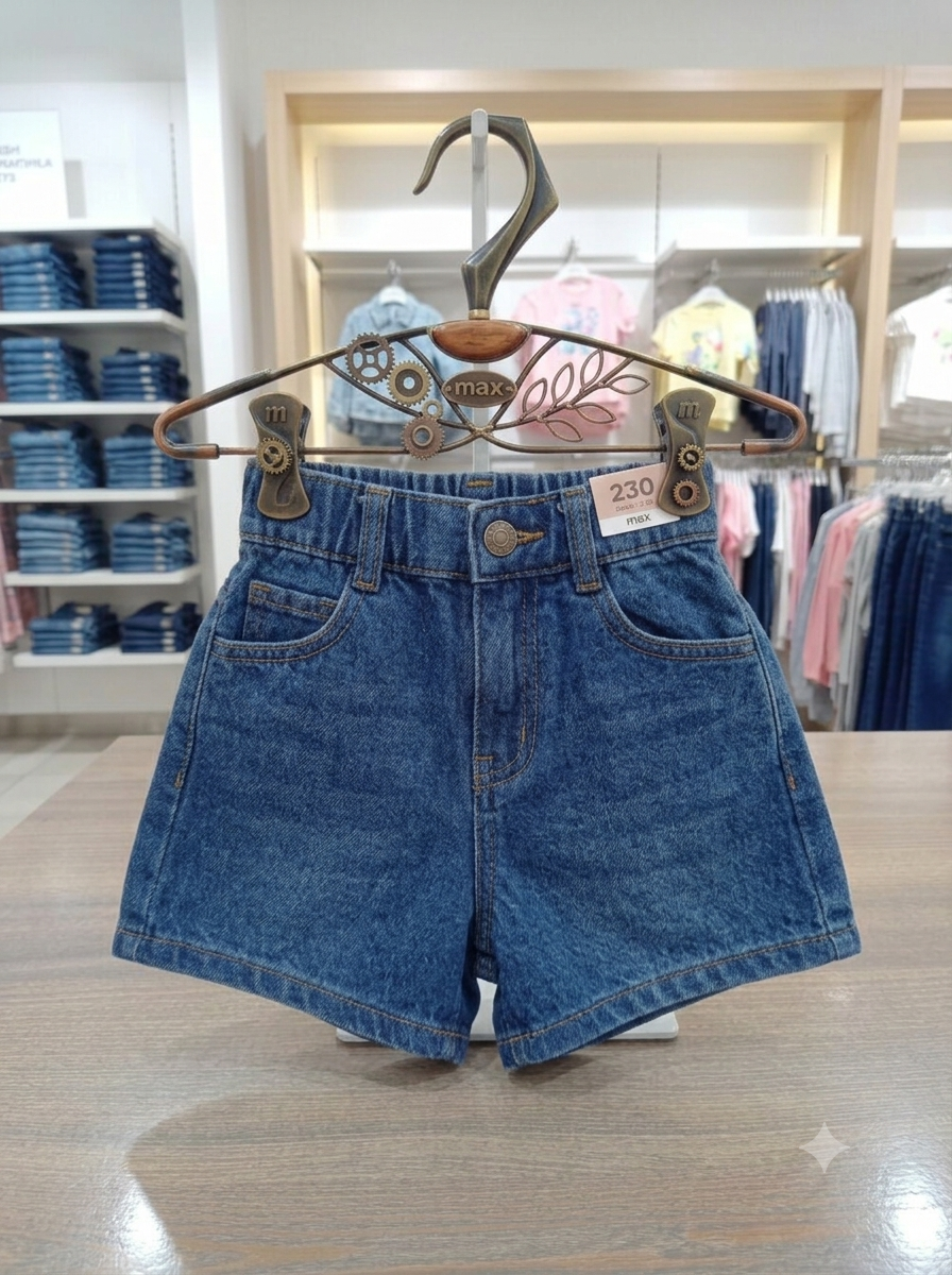 Girls Denim Shorts - Model Front and Back
