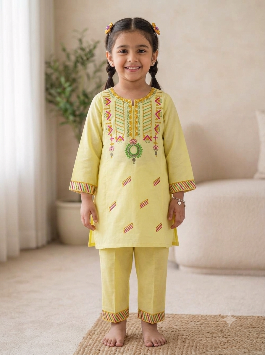 Girls Embroidered Shalwar Kameez - Navy Blue flat lay