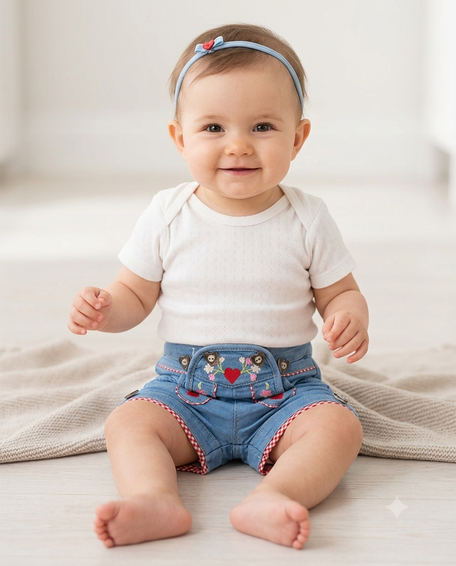 Girls Embroidered Denim Short - Front view on hanger