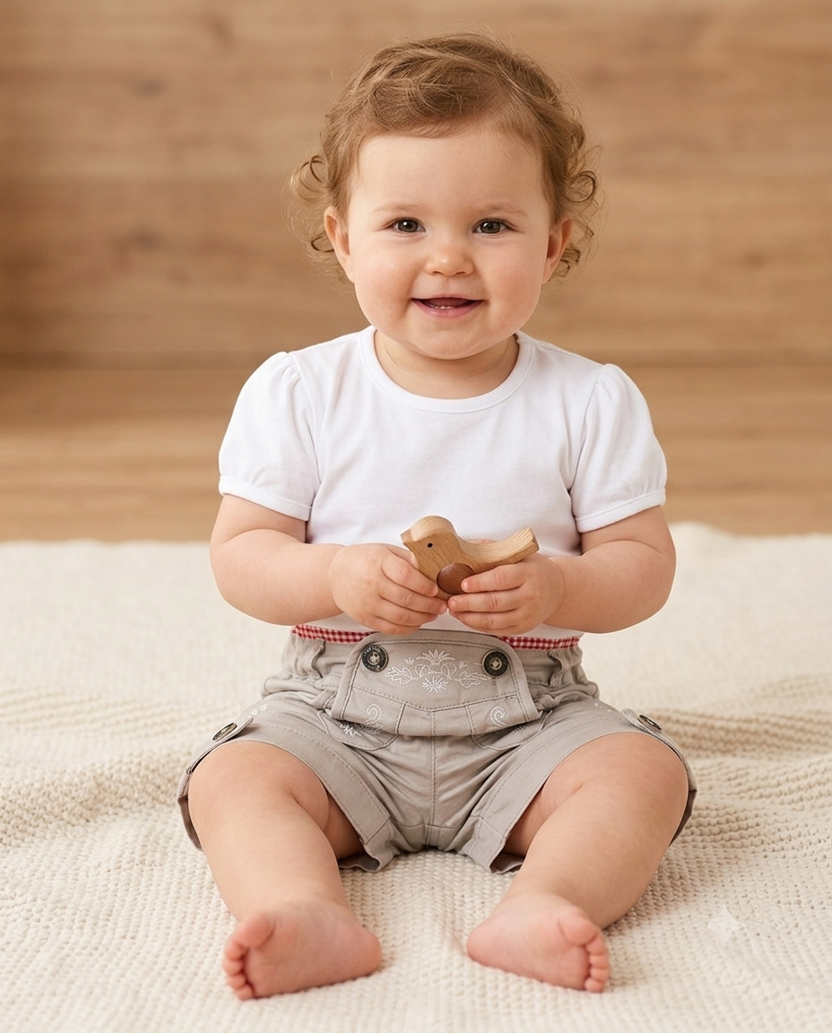 Girls Cotton Embroidered Shorts - Baby sitting wearing shorts