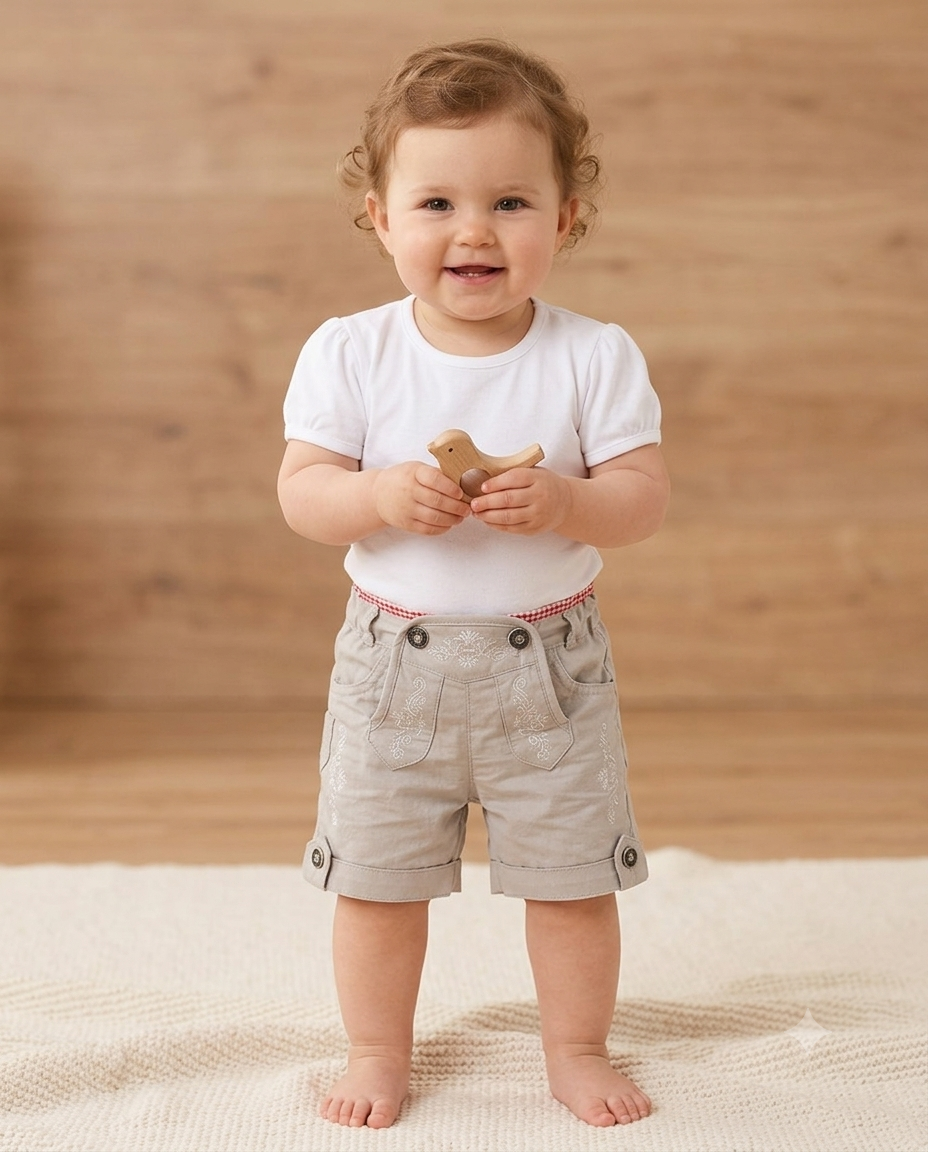 Girls Cotton Embroidered Shorts - Baby standing wearing shorts