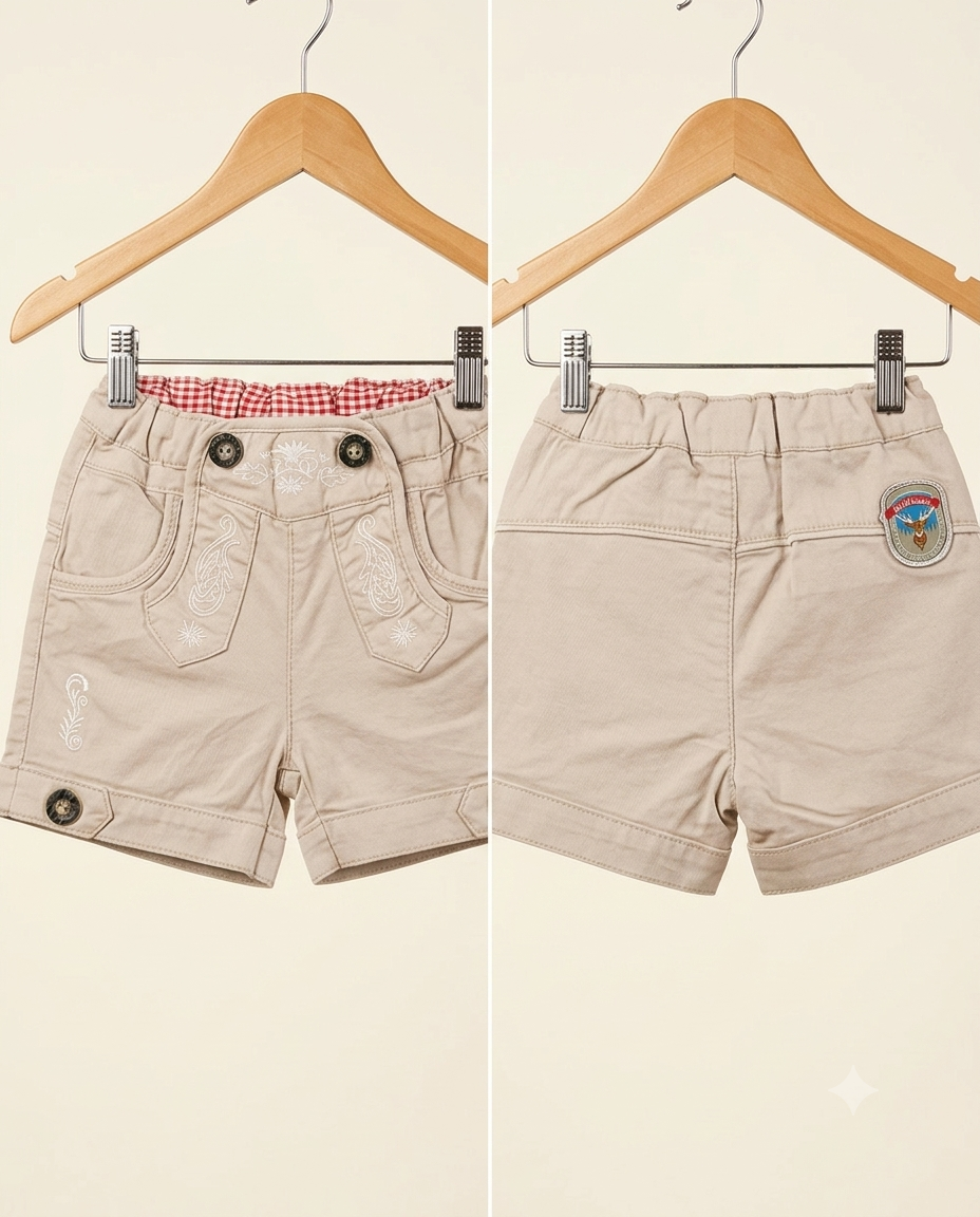 Girls Cotton Embroidered Shorts - Front and back view