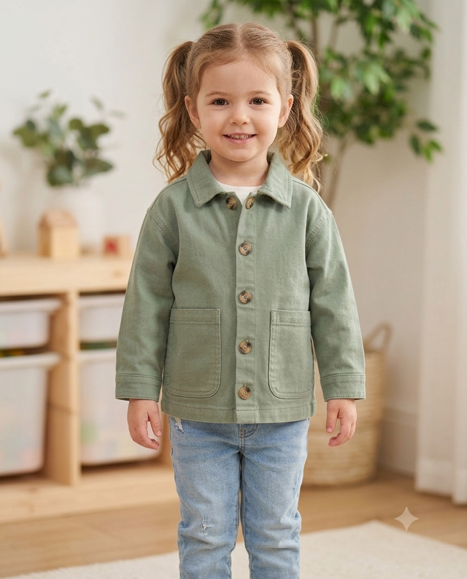 Kids cotton shirt jacket – boy front view close up