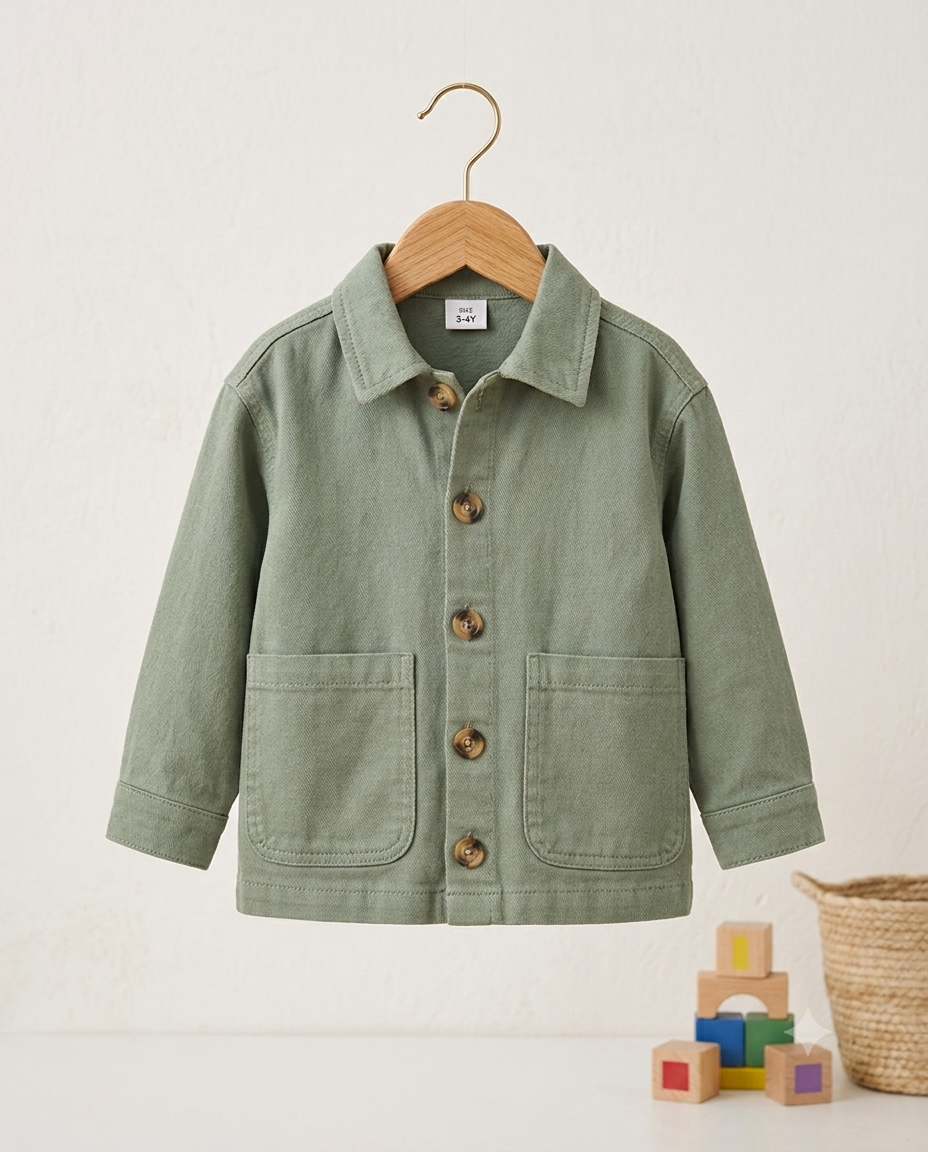 Kids cotton shirt jacket – flat lay on hanger