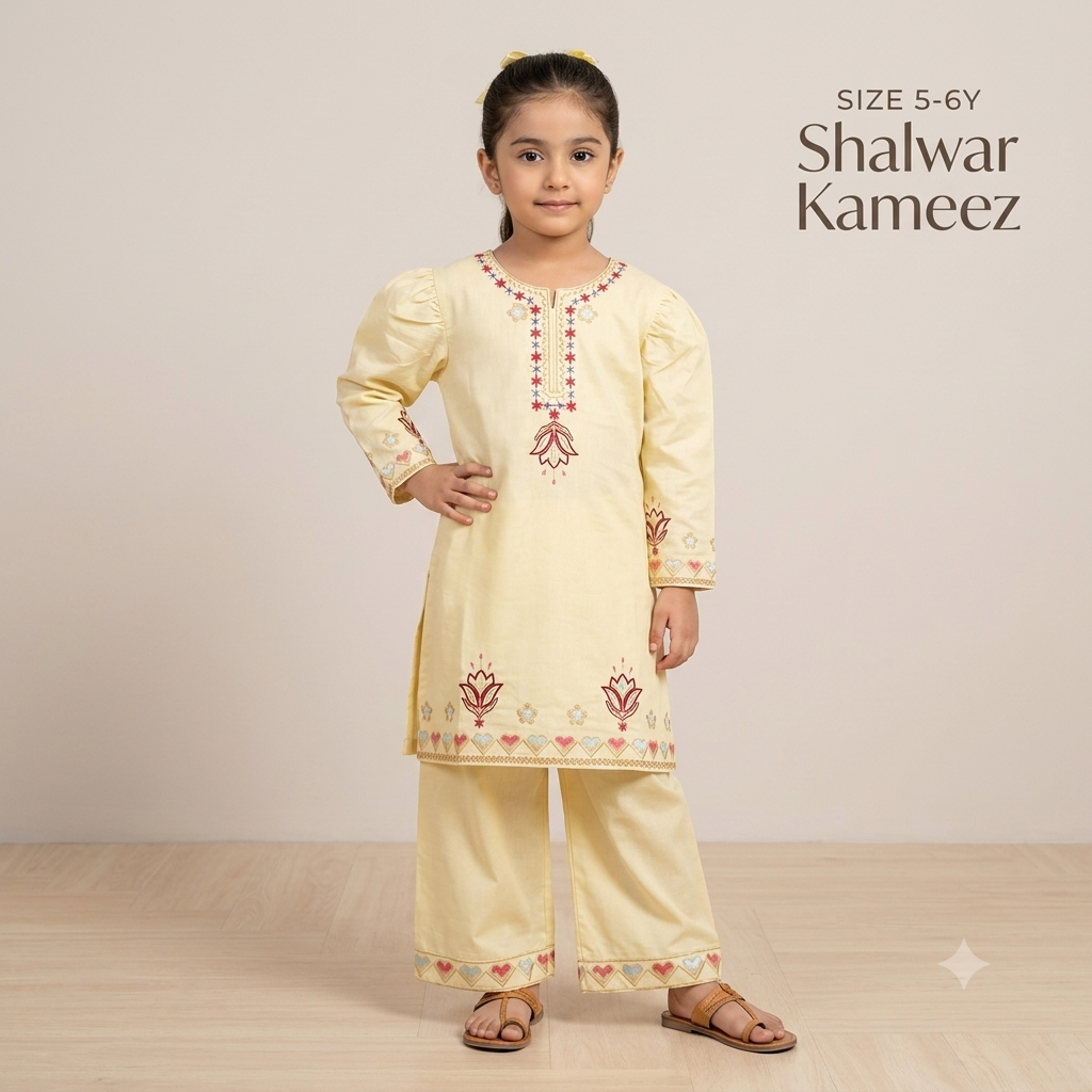 Girls Embroidered Shalwar Kameez - Flat lay