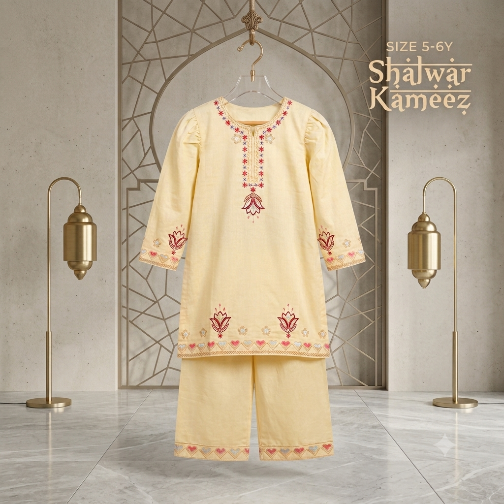 Girls Embroidered Shalwar Kameez - Model wearing