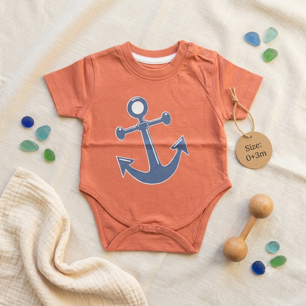 Newborn Boys Orange Anchor Romper 0-3M