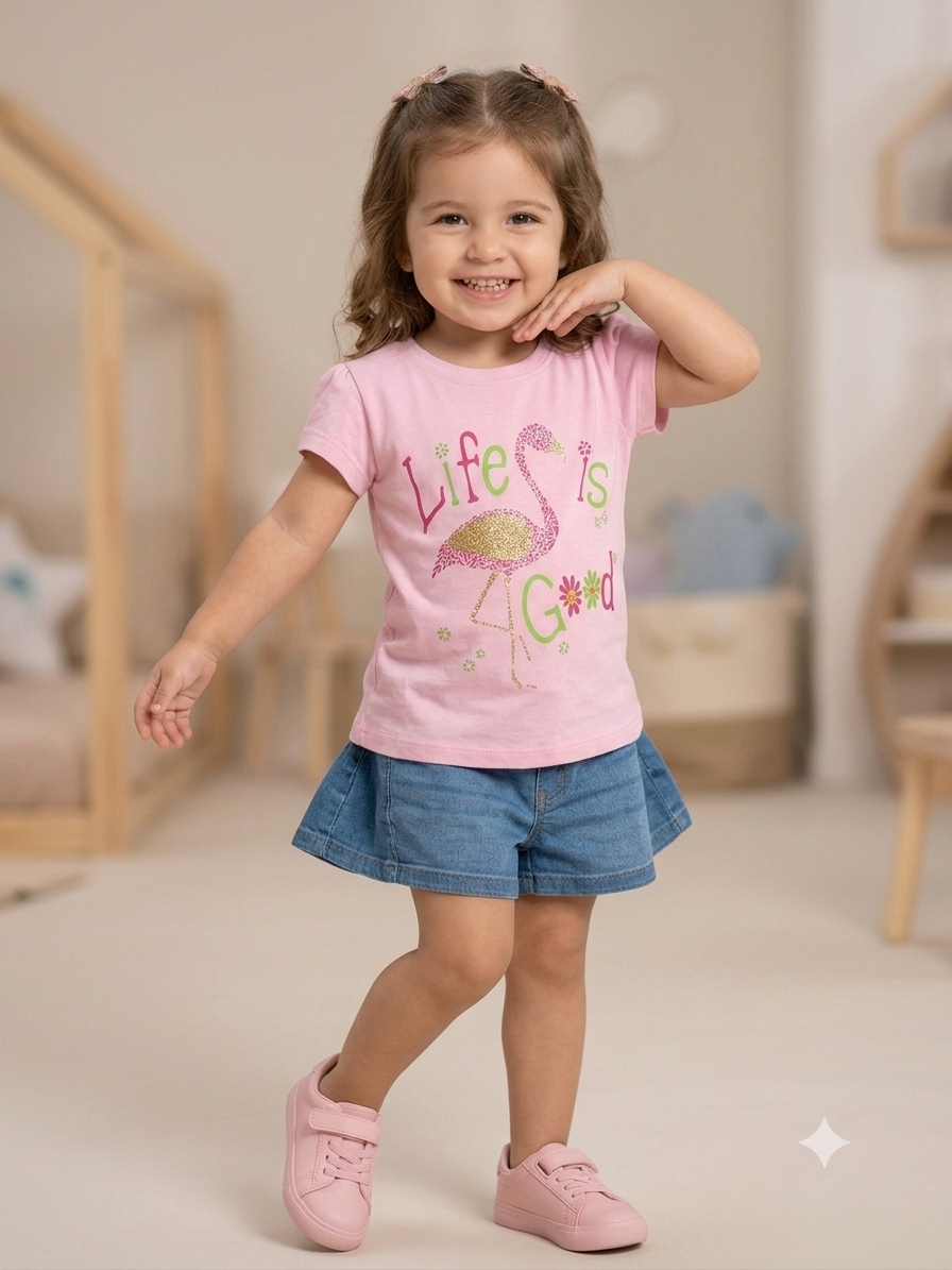 Girls Flamingo T-Shirt - standing pose 1