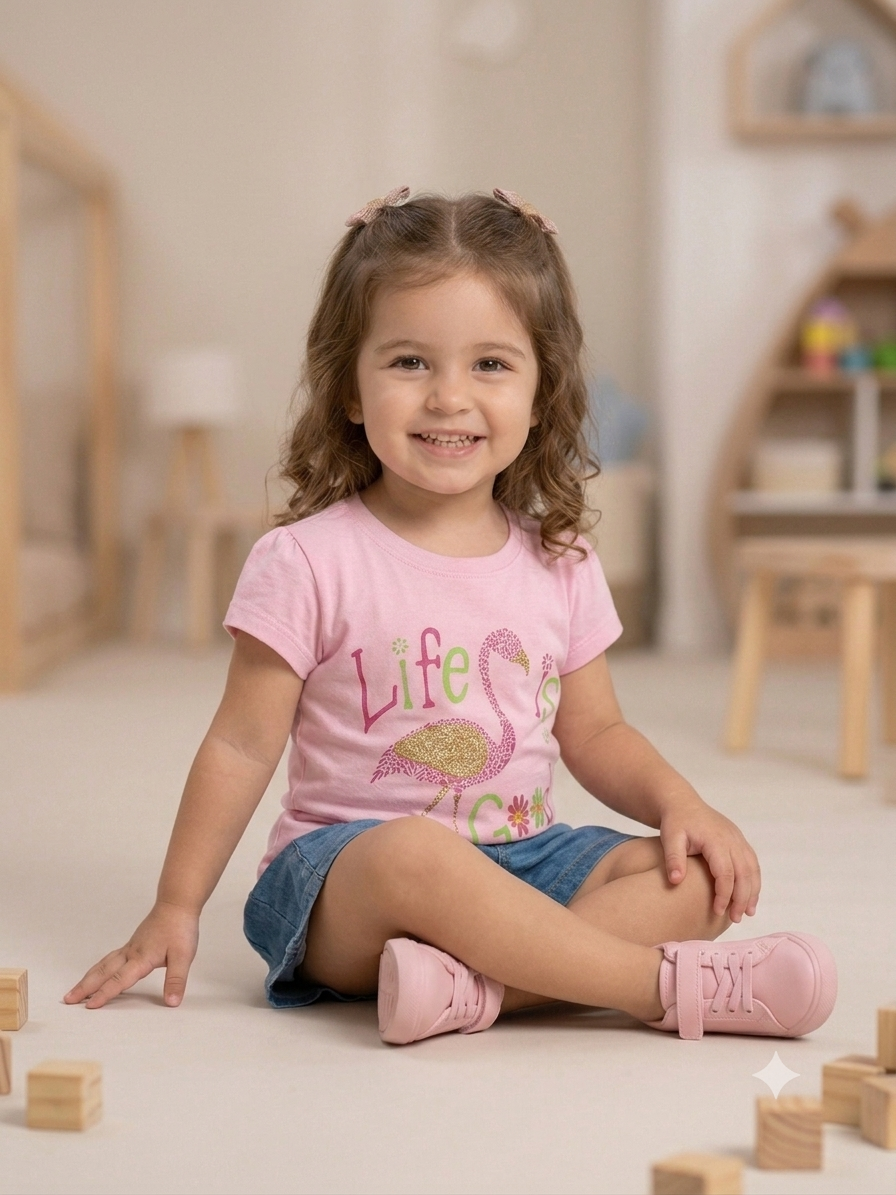 Girls Flamingo T-Shirt - standing pose 2