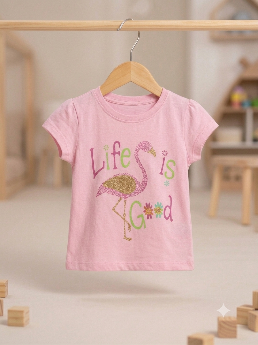 Girls Flamingo T-Shirt - hanger shot