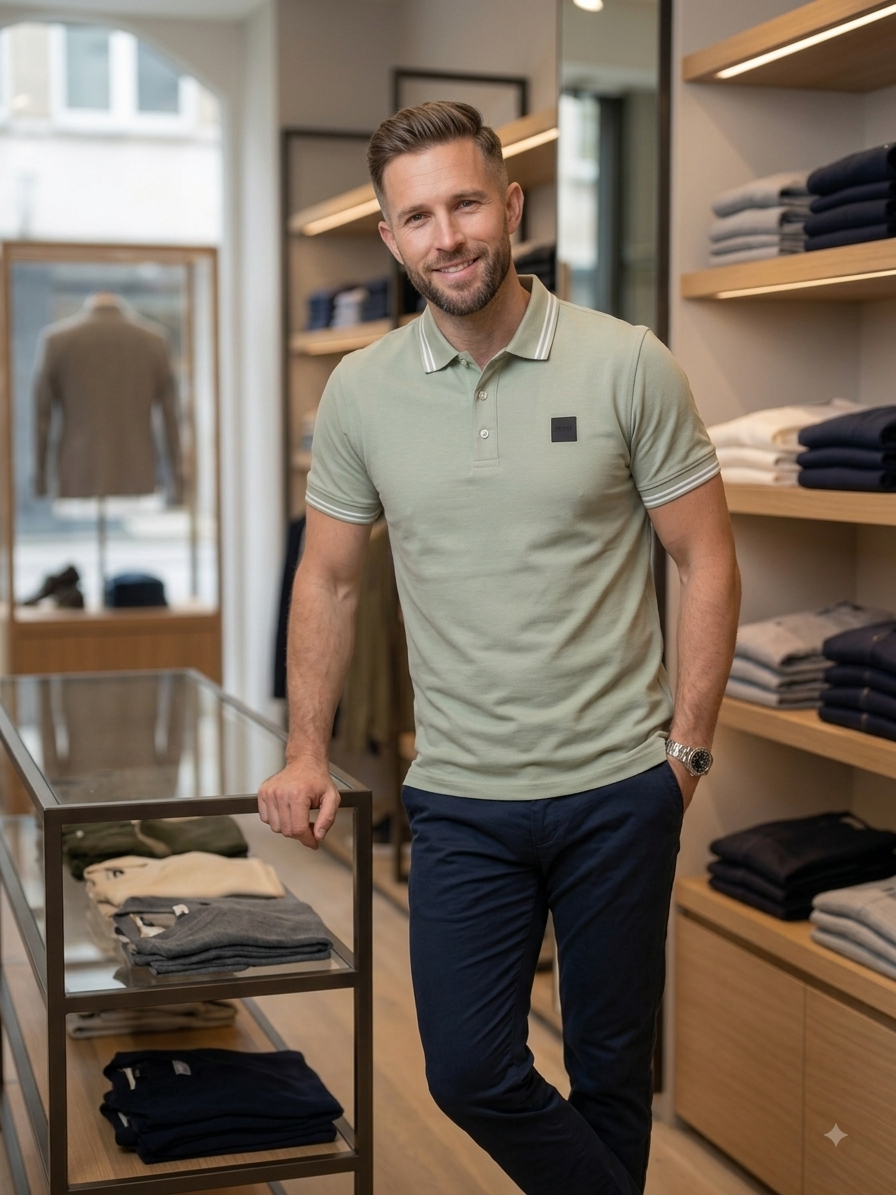 Men's polo shirt - model confident pose