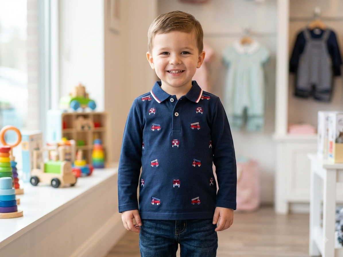 Boys Fire Truck Polo Shirt - Folded