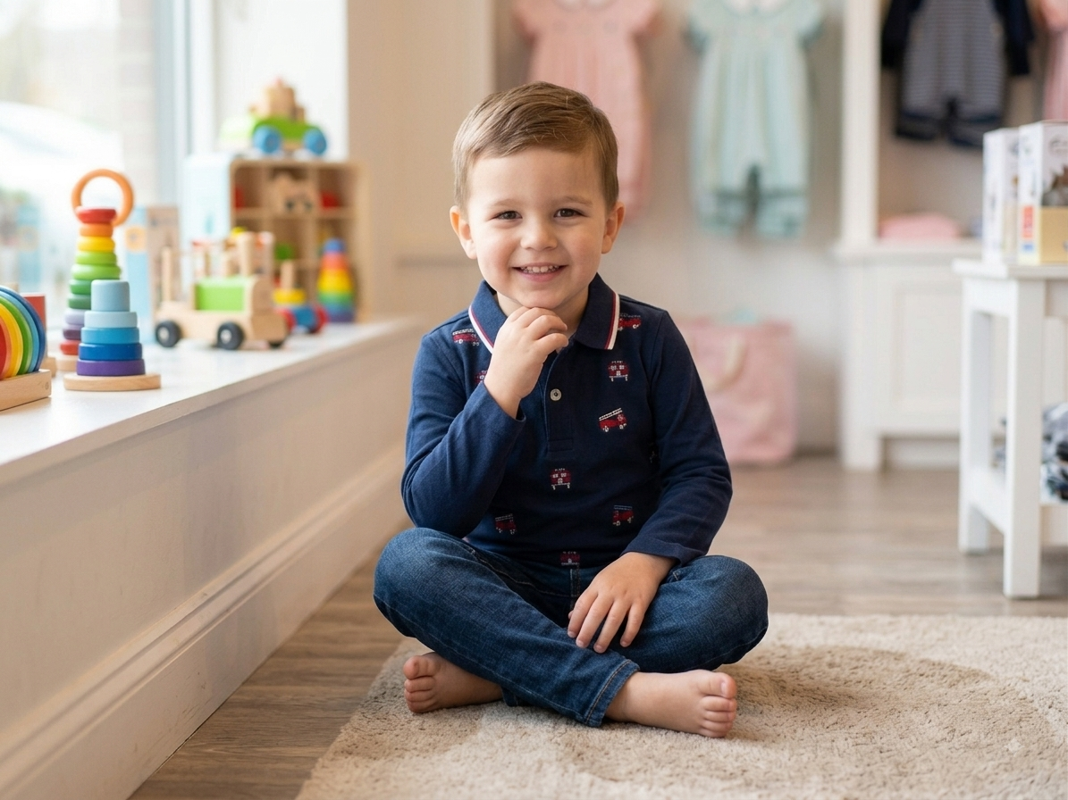 Boys Fire Truck Polo Shirt - Model Standing