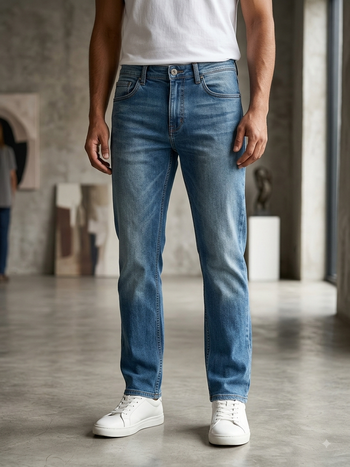 Mid Blue Straight Fit Jeans
