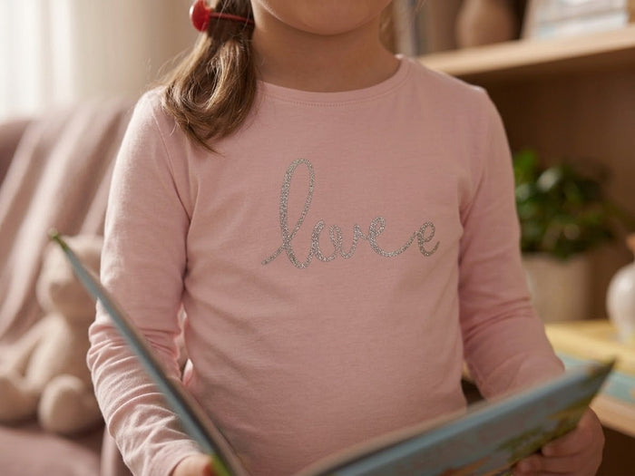 Girls Pink Love Full Sleeves Tee