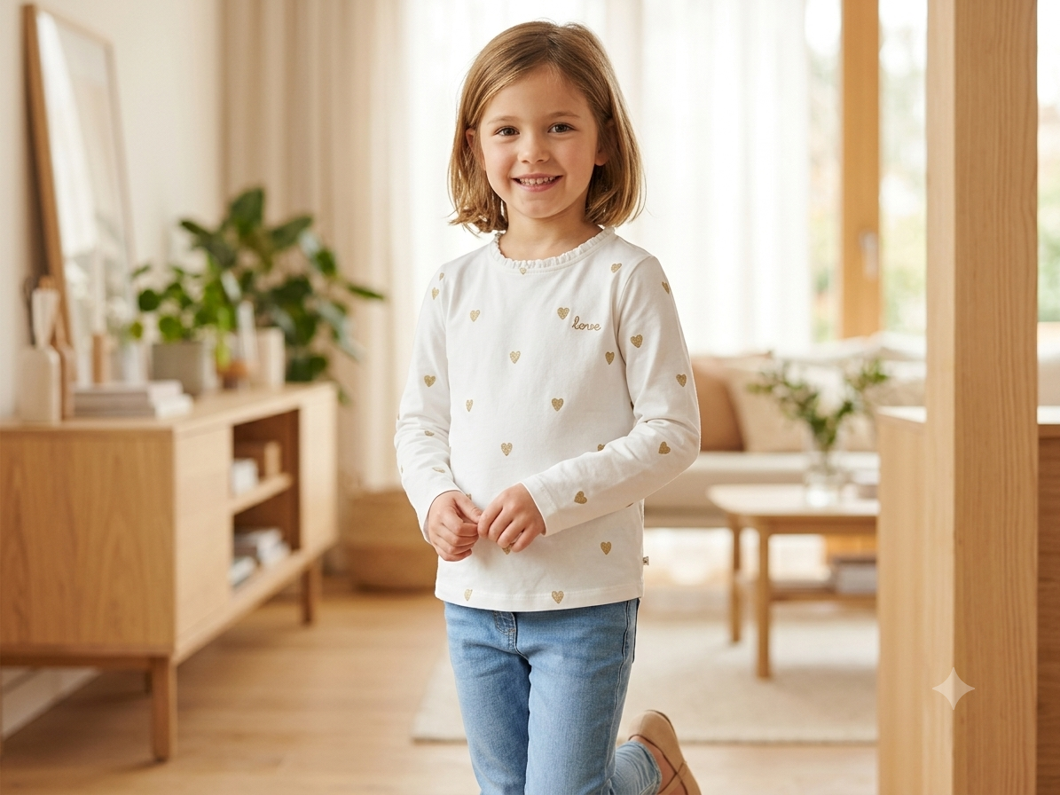 Girls heart print full sleeve t-shirt on hanger