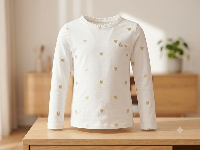 Girls Full Sleeve Heart Print T-Shirt