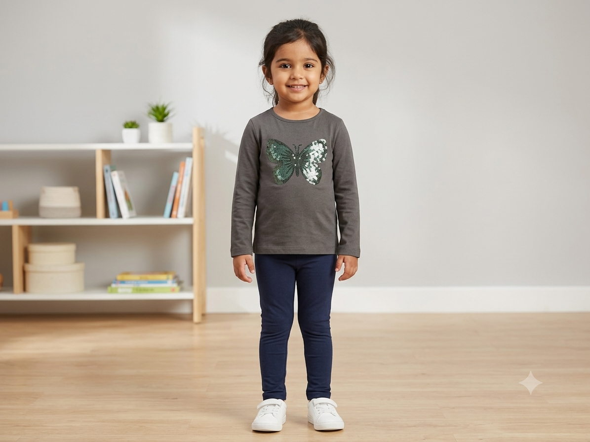 Girls butterfly sequin t-shirt flat lay