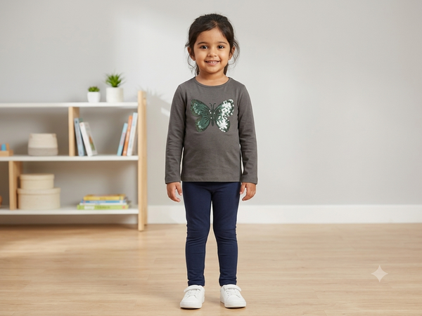 Girls butterfly sequin t-shirt flat lay