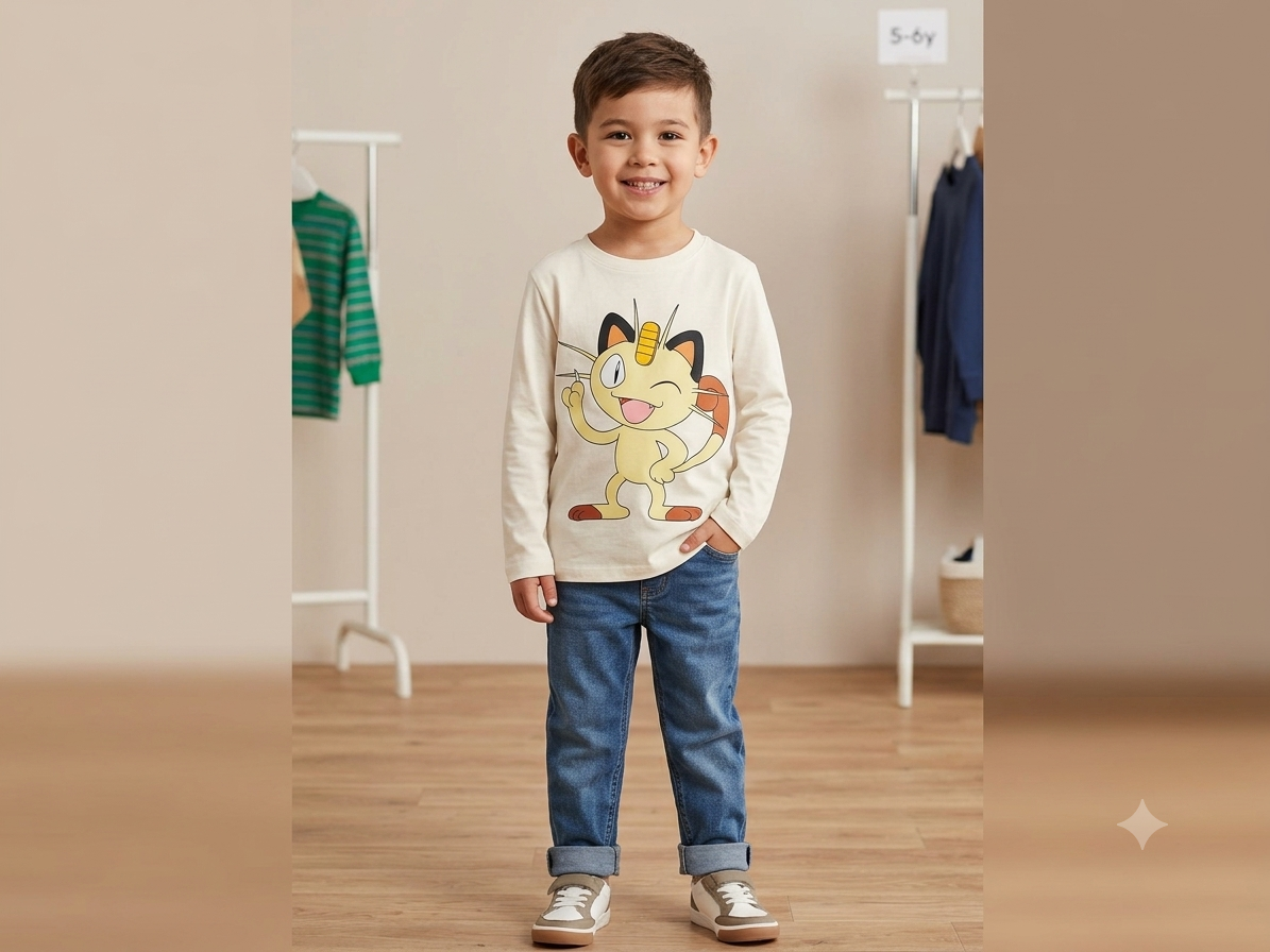 Boys' Meowth Character Full-Sleeve T-Shirt