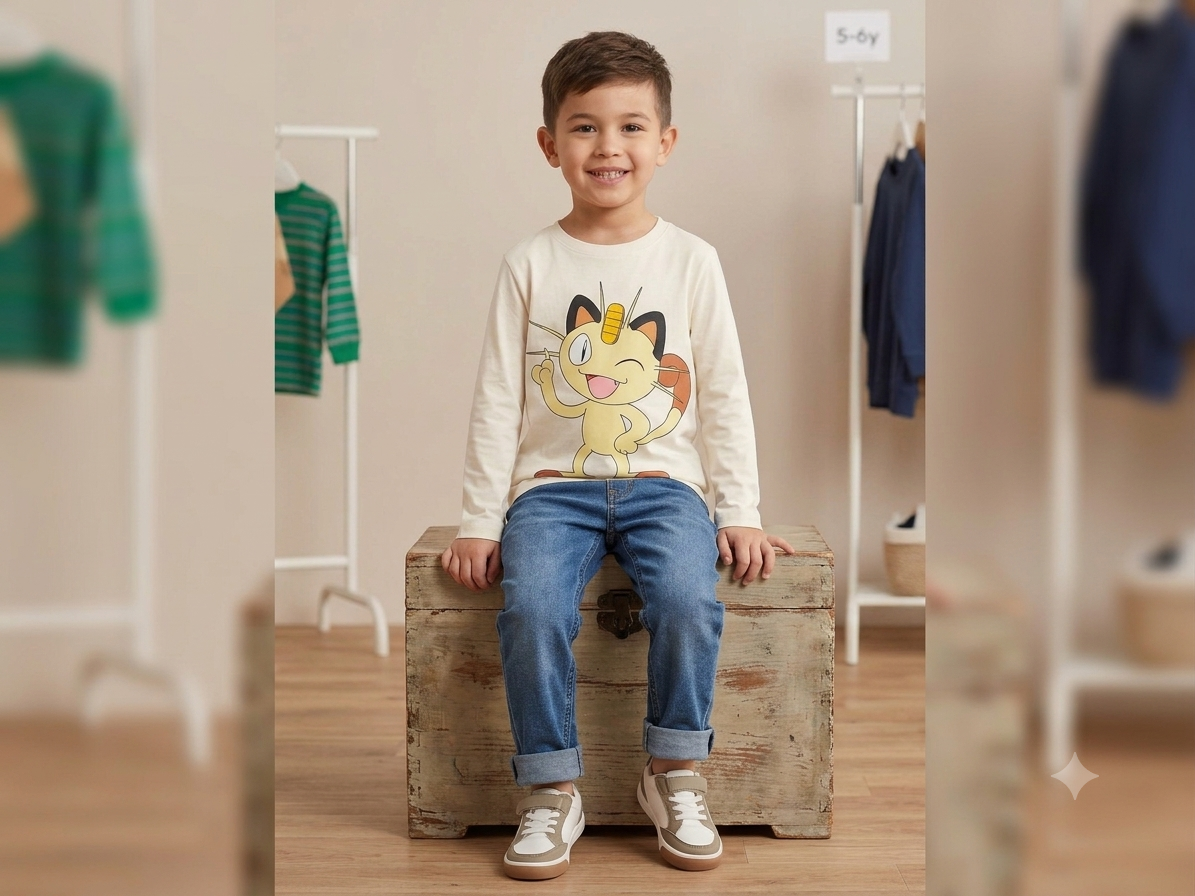 Boys' Meowth Character Full-Sleeve T-Shirt